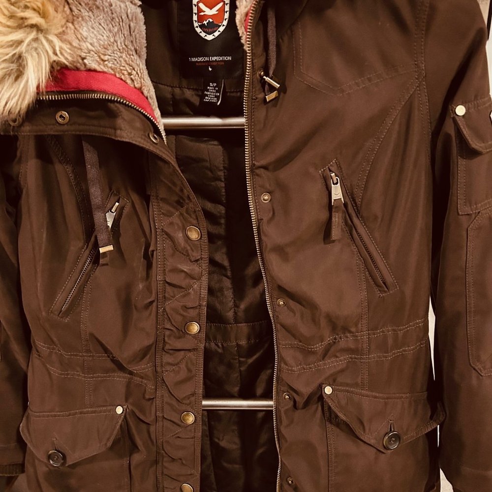 1 MADISON EXPEDITION COAT WITH FAUX FUR HOOD